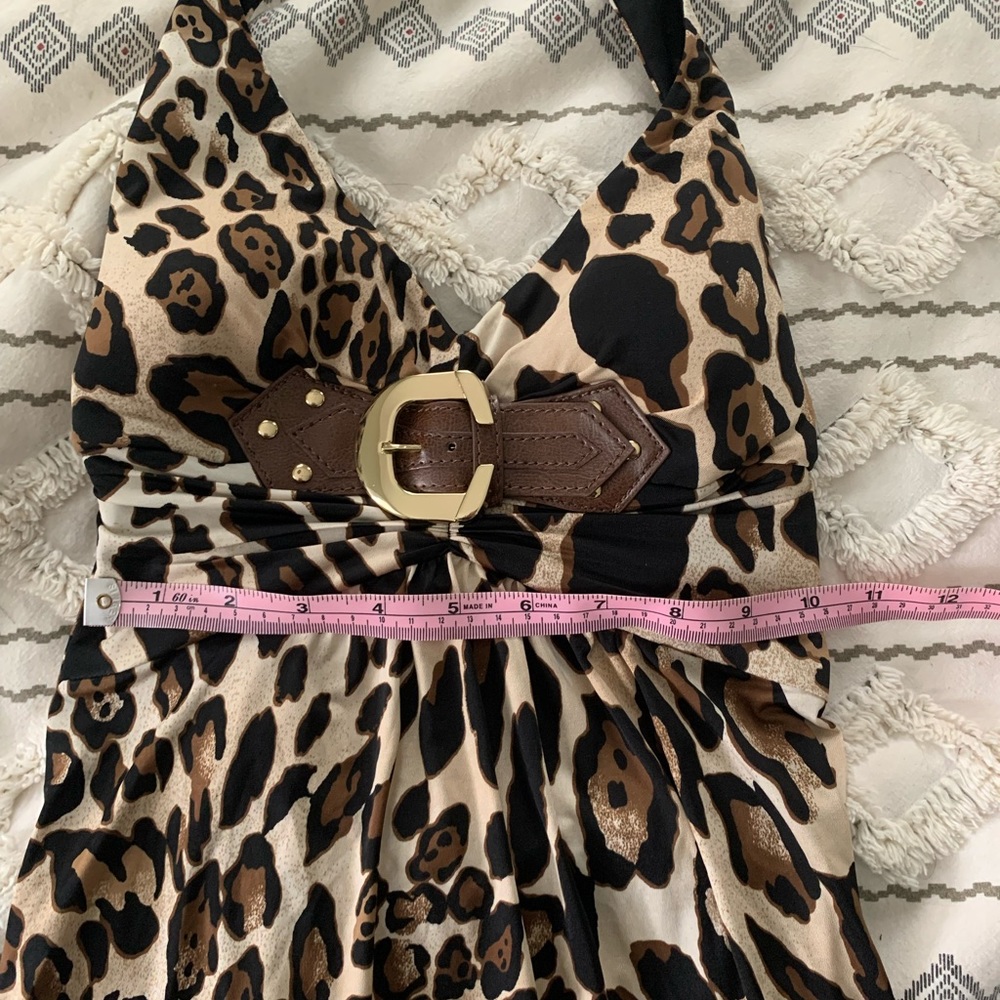 Y2k Cache Leopard Print Halter Dress Xs - image 7